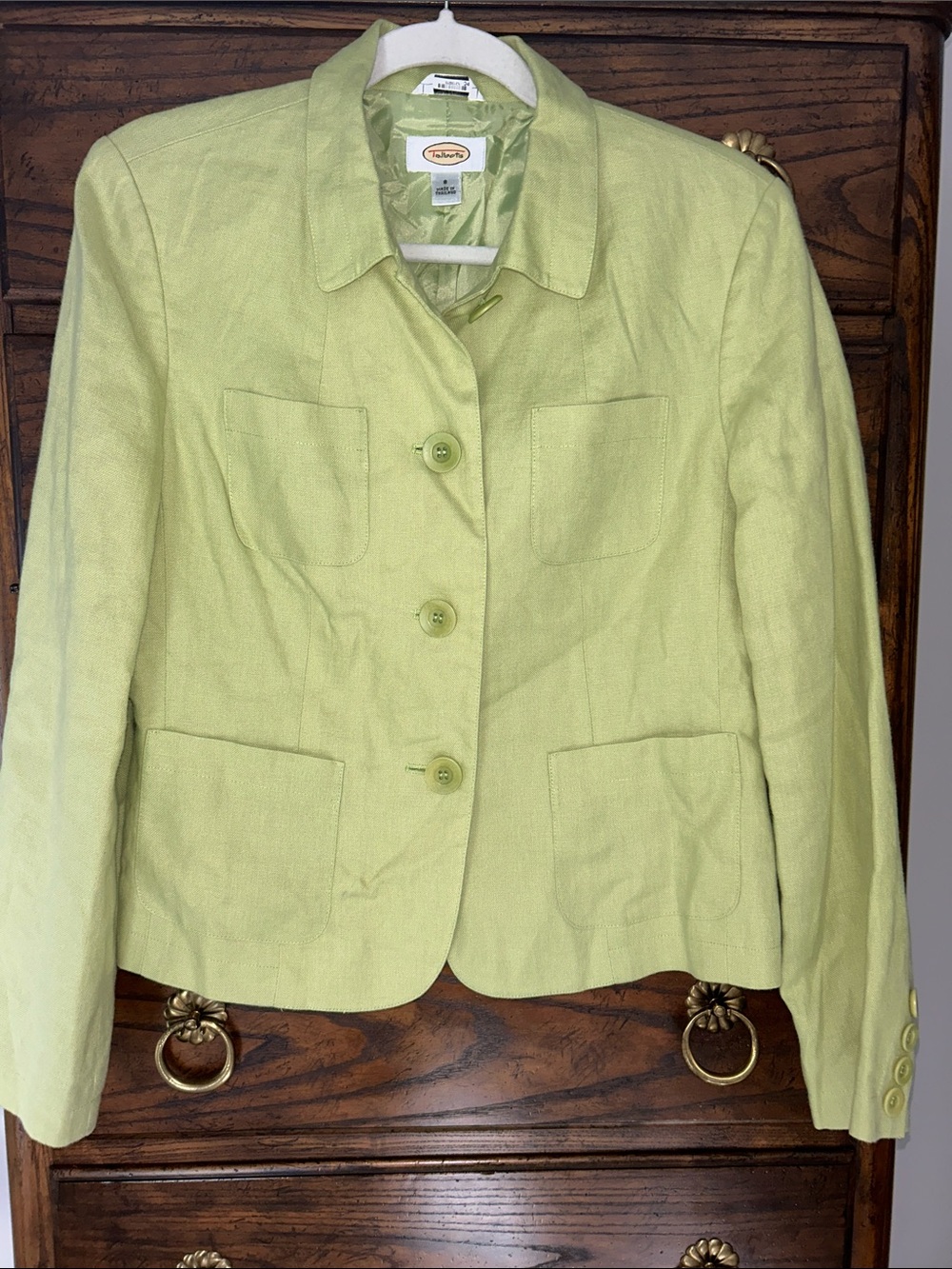 Talbots Light Lime 100% Linen Tailored Blazer, Size 8